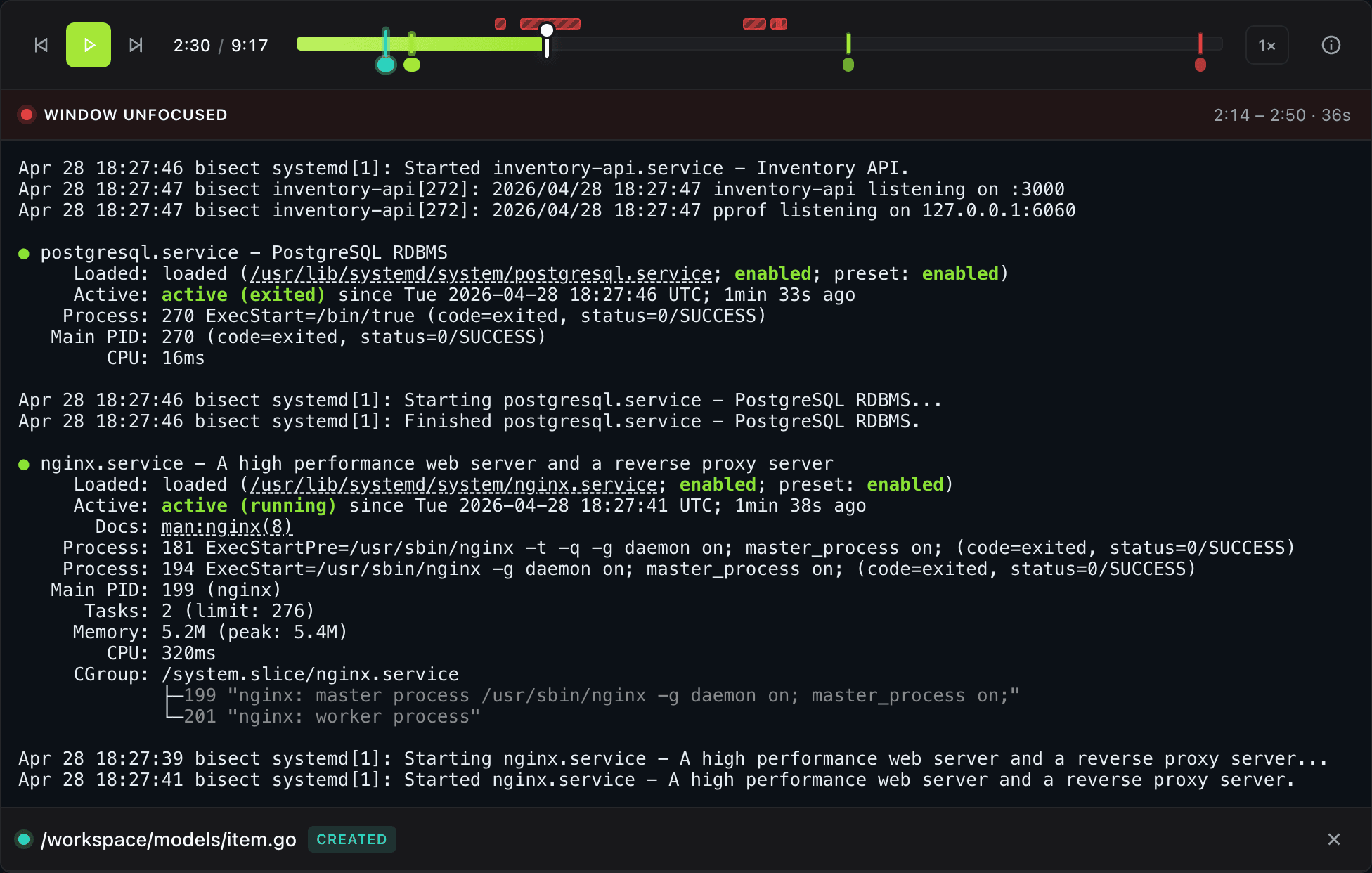 Bisect replay timeline